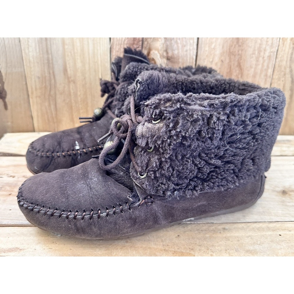 Coach Shearling Lined Ankle Booties Slippers Sz 9B Brown Cailyn Suede